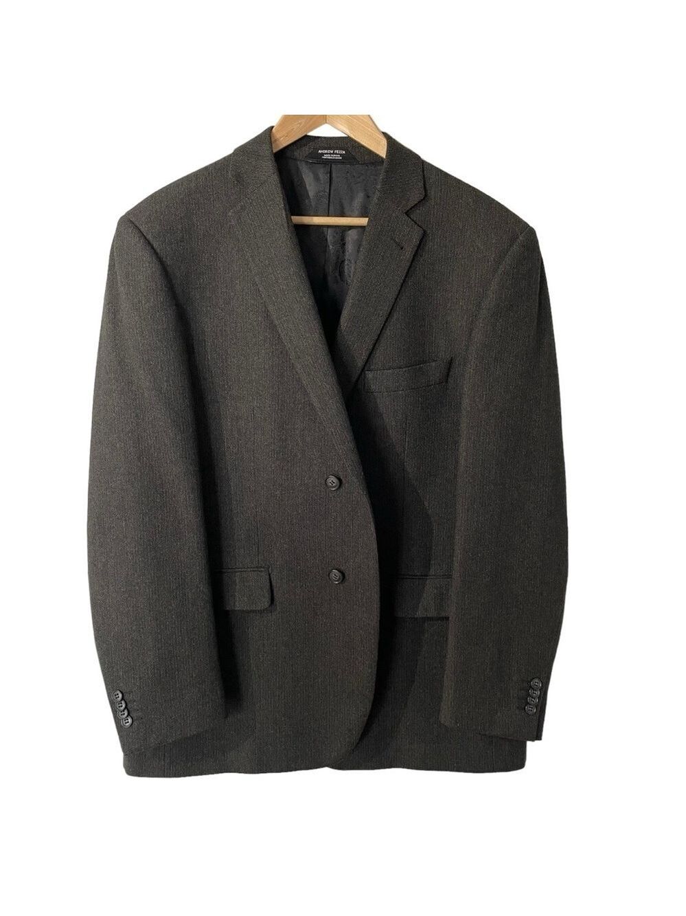 Andrew Fezza 100% Wool Blazer Mens 46 Regular Dark Grey Sport Coat Jacket EUC